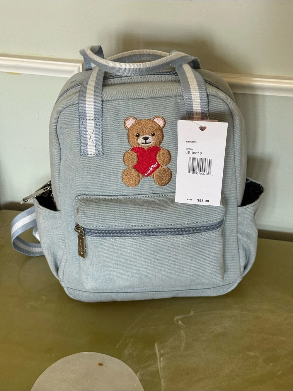 Luv Betsey Light Blue Denny Backpack with Cute Bear and heart